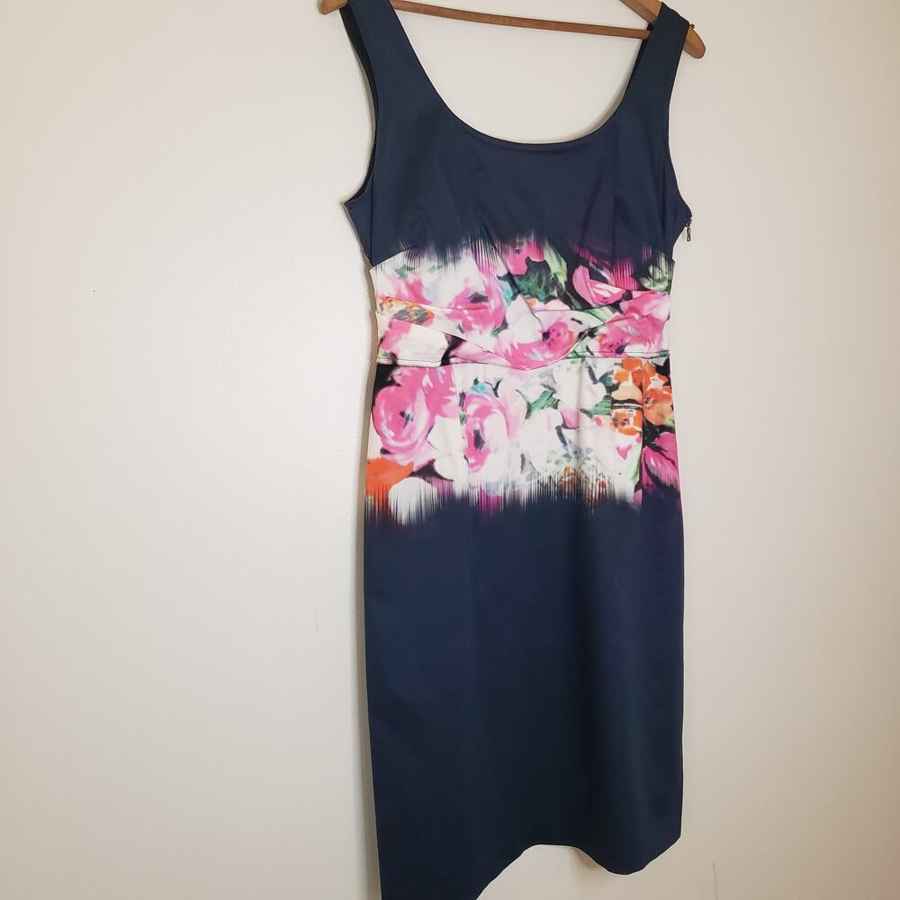 Elie Tahari Sleeveless Navy Graphic Floral Print Sheath Dress Size 8